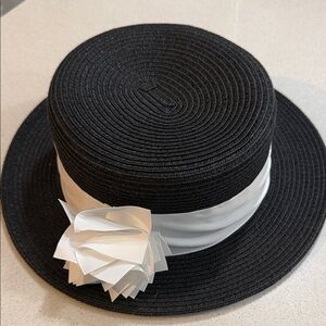 Nine West Black and White Ribbon Hat
